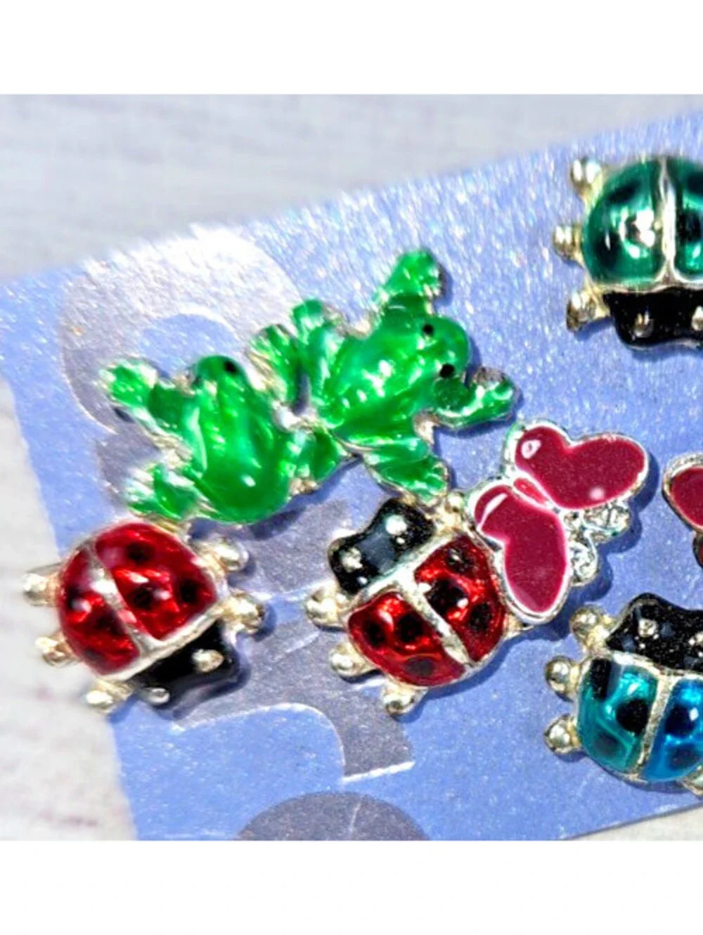 Earrings, colorful enamel stud earrings, ladybugs, turtles, butterfles and frogs